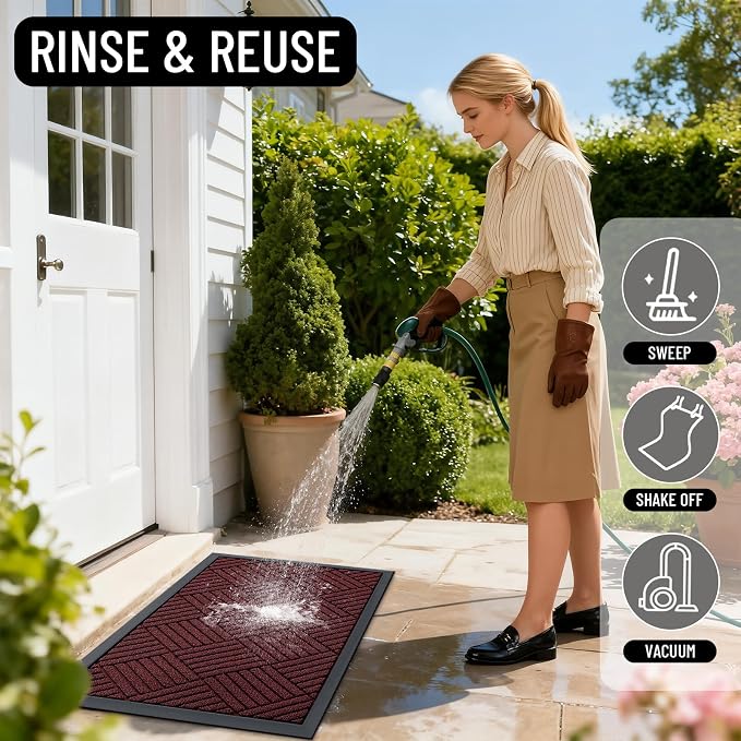 OLANLY Front Door Mat Outside Entrance 33x21, Heavy Duty Sturdy Natural Rubber