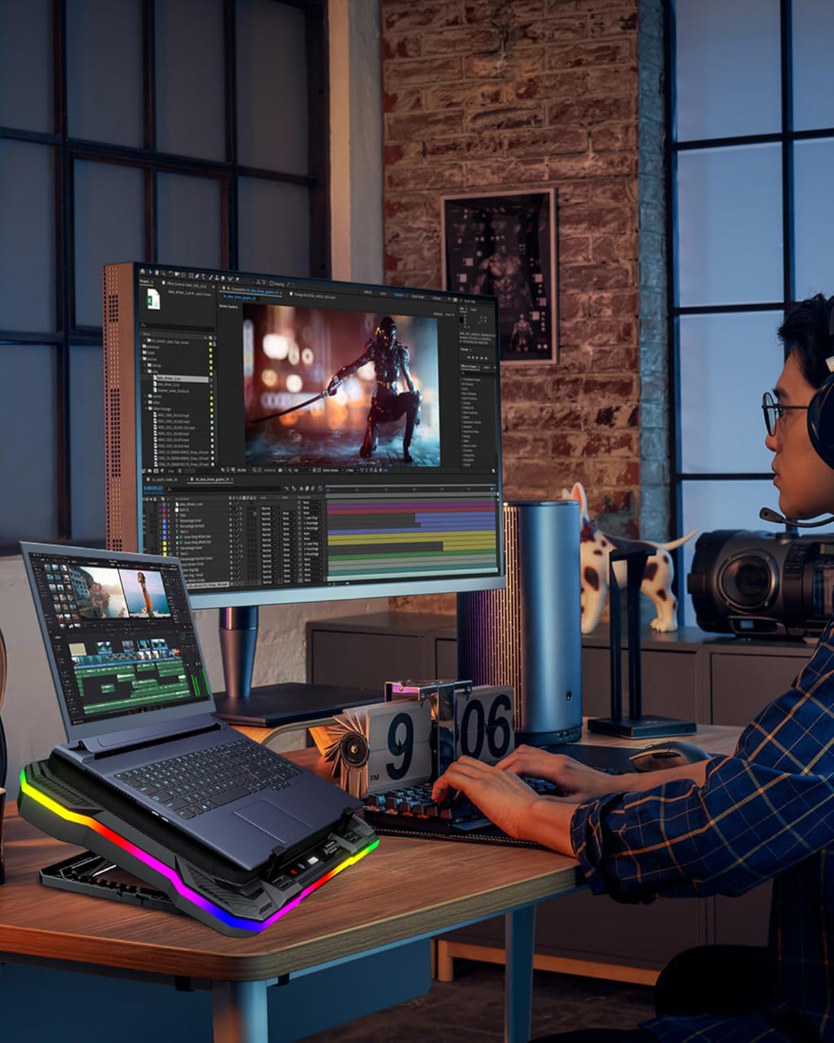 AICHESON Laptop Cooling Stand Gaming RGB Cooler for 15-19 inch Heavy Laptop