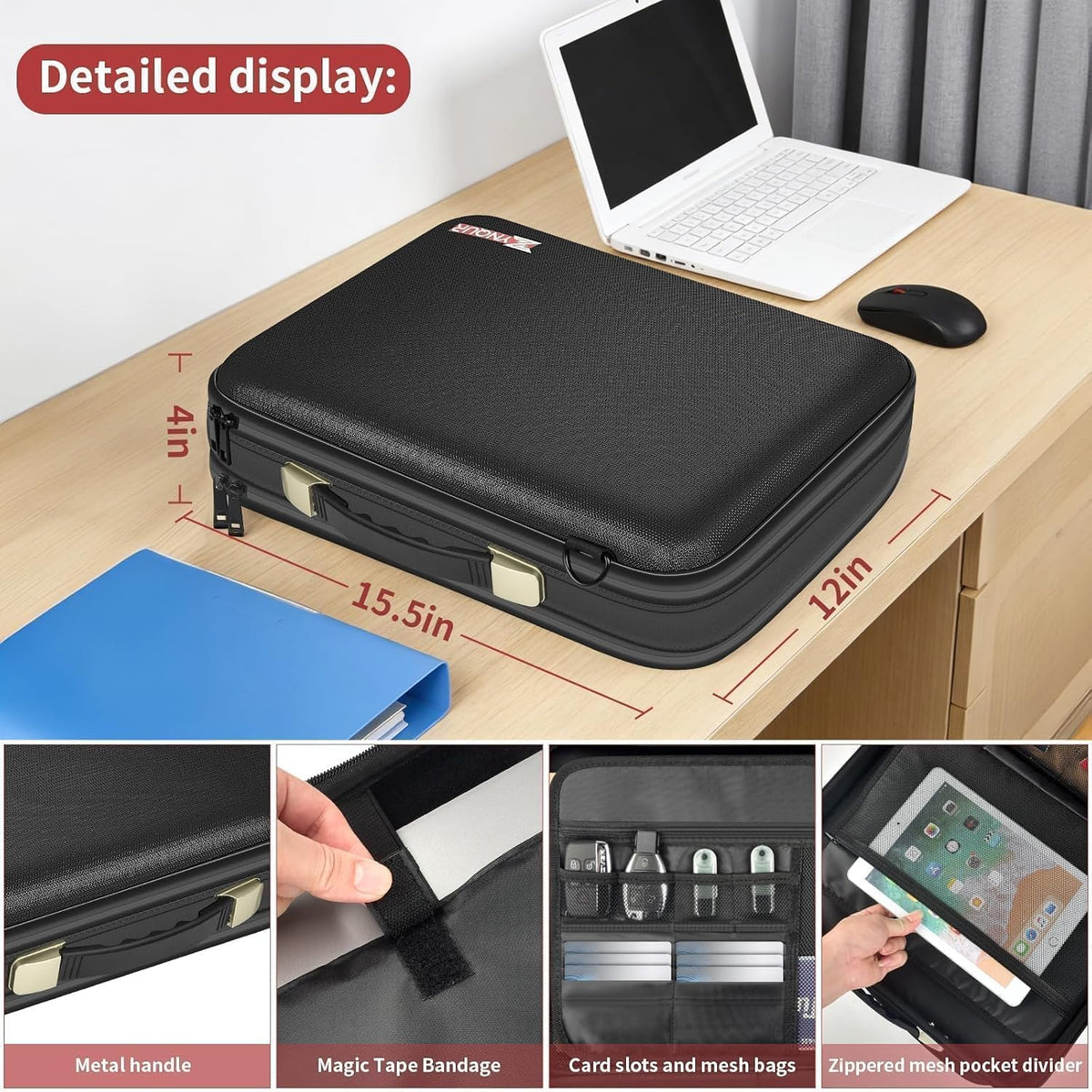 3200℉ Fireproof Briefcase 15.6in Laptop, Legal Size Organizer Filer