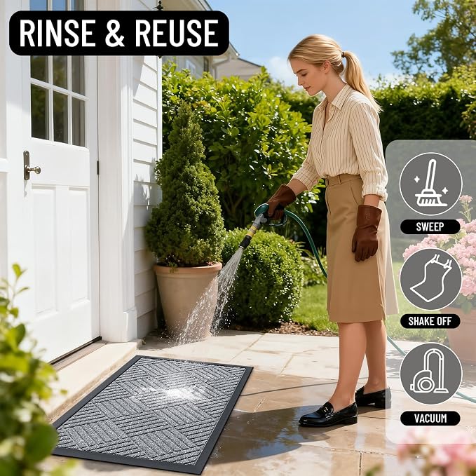 OLANLY Front Door Mat Outside Entrance 33x21, Heavy Duty Sturdy Natural Rubber