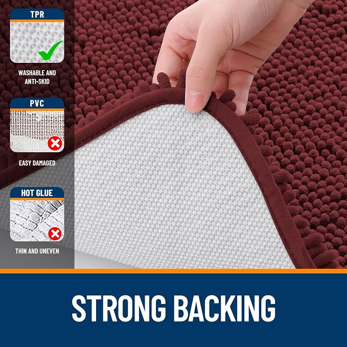 OLANLY Large Bathroom Rugs 40x24, Soft Absorbent Chenille Bath Rugs, Rubber