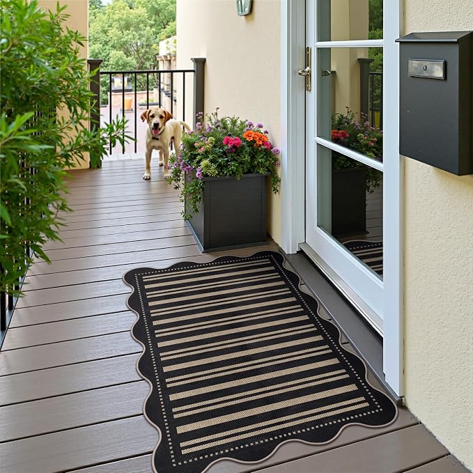 Striped Easy Jute Front Door Mat, 2.6x4 Washable Entryway Rug Non Slip Small