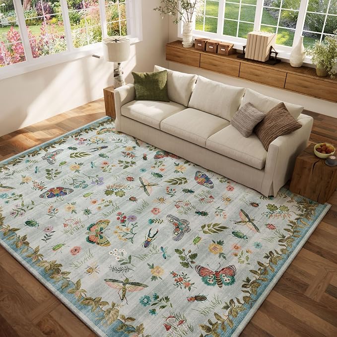 Machine Washable Rugs for Living Room: 6x9 Area Rugs Stain Resistant Non Slip