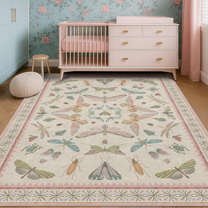 Hazo Haus Floral Pink Rugs for Bedroom Girls 6x9