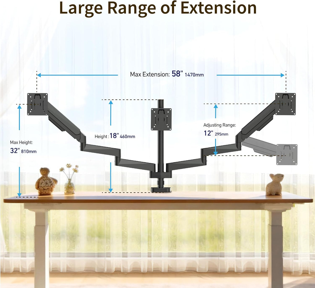 Triple Monitor Mount for 13-32" Screens, Monitor Stand with Long Arm
