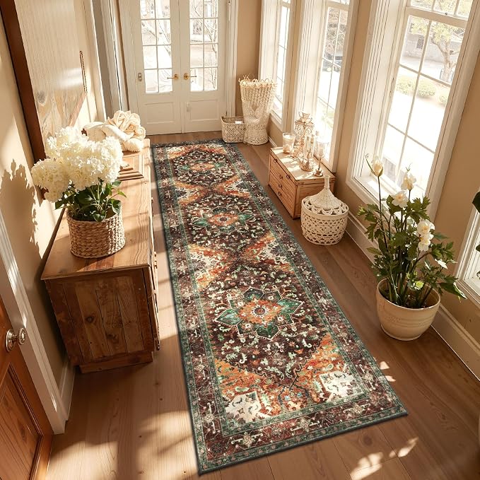 Yamaziot Washable Runner Rug, 3x12 Non-Slip Boho Vintage Hallway Rug Runner