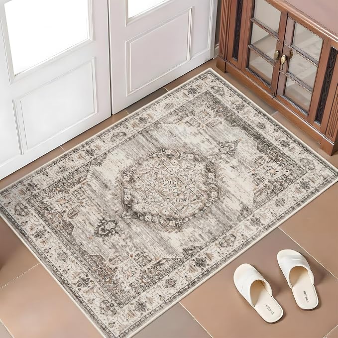 Washable Area Rugs 2x3 Entryway: Soft Ultra Thin Low Pile Mat Machine Washable