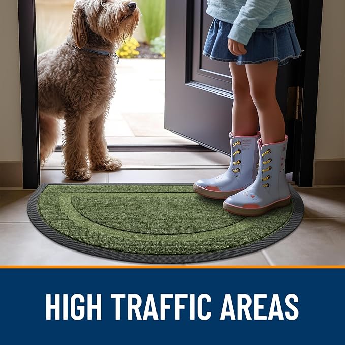 OLANLY Half Circle Door Mat Indoor Outdoor Entrance Welcome, Waterproof