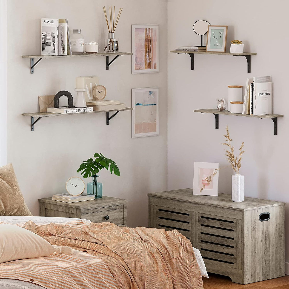 DINZI LVJ Long Wall Shelves, 31.5" Wall Mounted Shelves with Metal Brackets