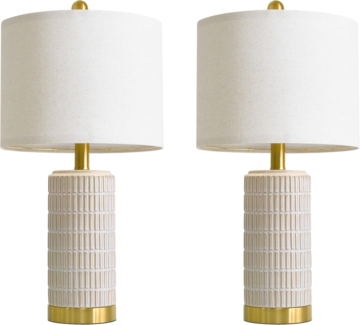 PoKat Ceramic Table Lamps Set of 2 for Bedroom Living Room, 21.5'' White