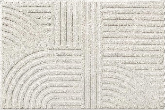 Pauwer 2x3 Washable Area Rugs for Living Room Modern Beige Solid Color Soft