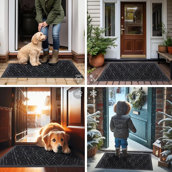 Smiry Front Door Mat Outside Entrance, Heavy Duty Sturdy Natural Rubber Doormat