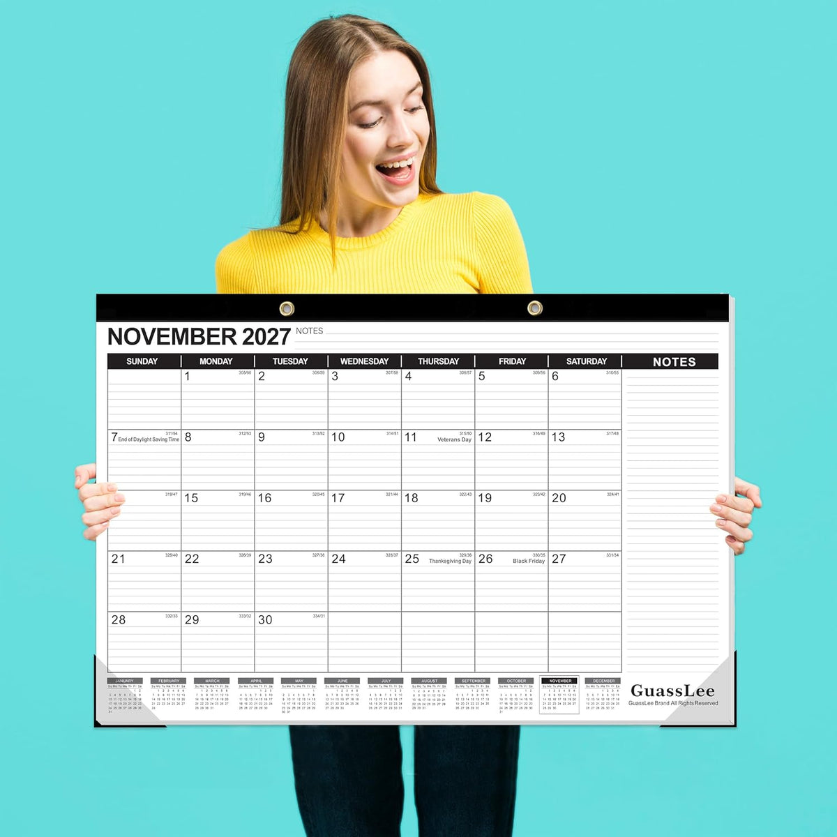 GuassLee Extra Large Desk Calendar 2027-2028, 18 Months, 30"x20"