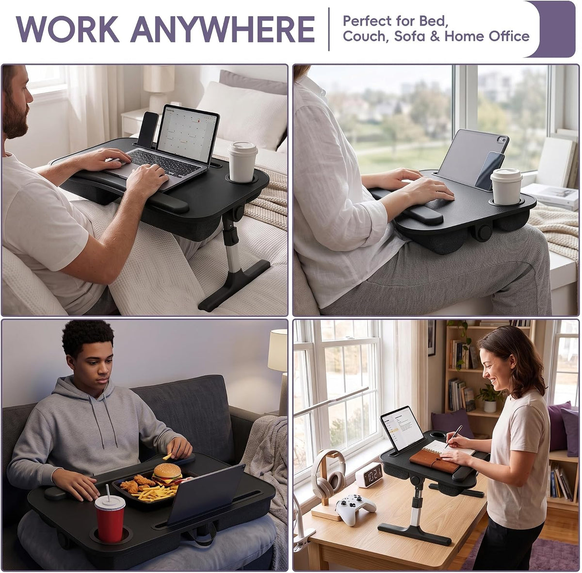 Aothia Foldable Adjustable Lap Desk for Laptop, Bed & Couch, Black