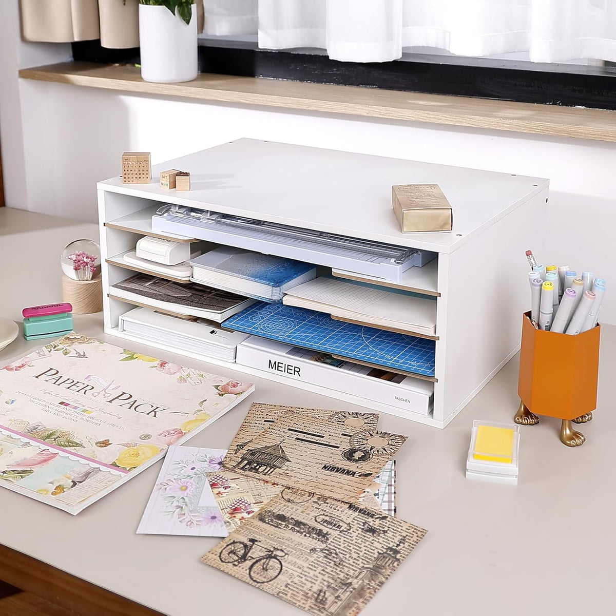 Yumkfoi 12x18 Construction Paper Organizer, 4-Tiers Paper Storage Shelf