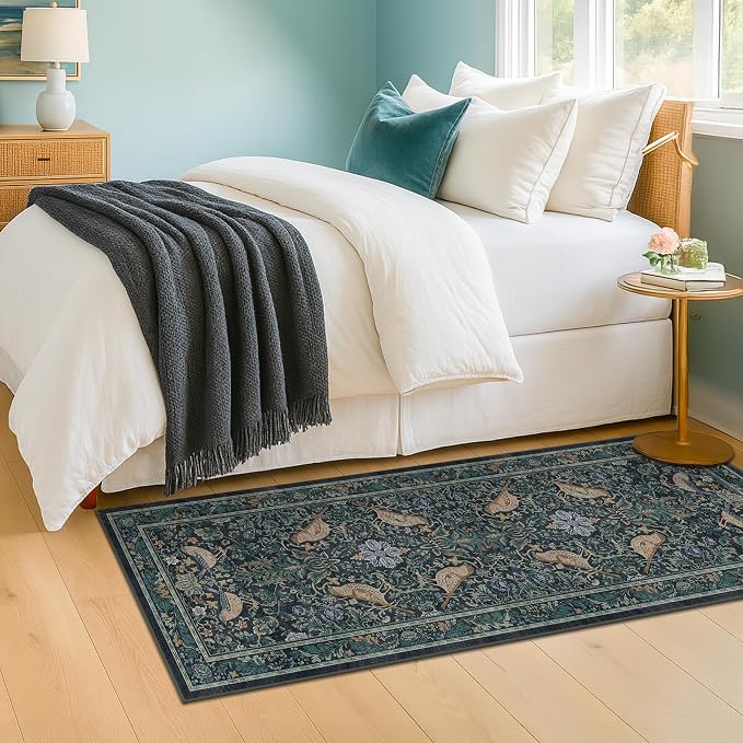 Botanical Bird 2x6 Entryway Rugs Indoor, Machine Washable Runner Rugs