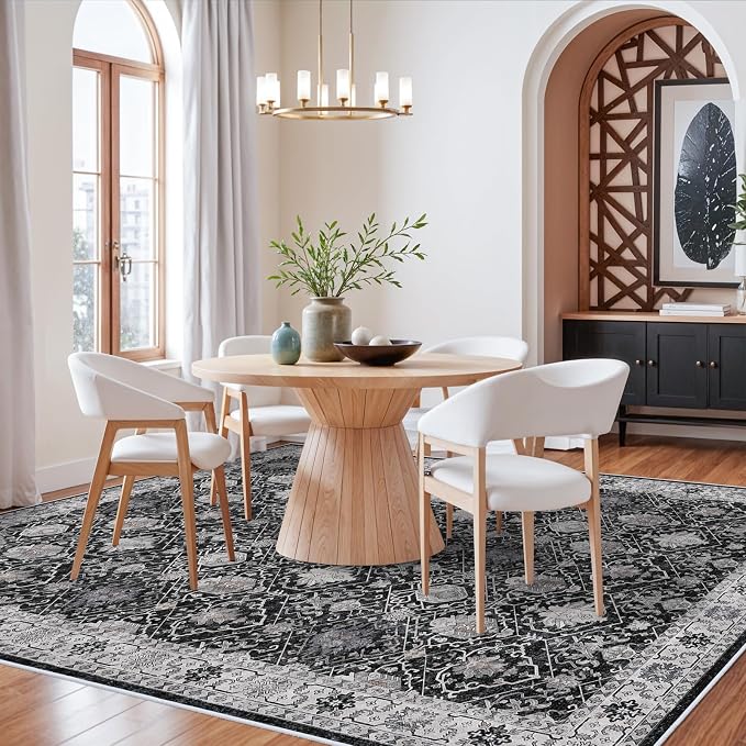Washable 8x10 Living Room Rug: Vintage Low Pile Water Resistant Area Rug