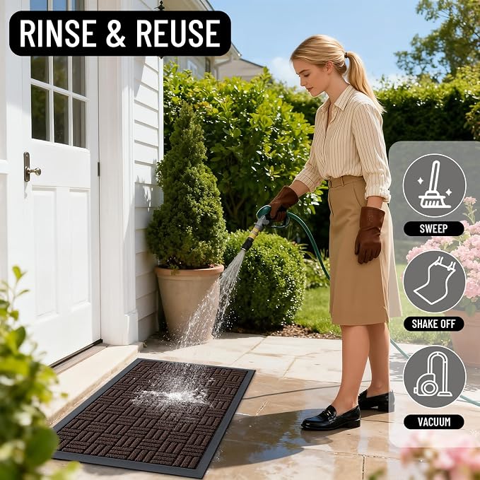 OLANLY Front Door Mat Outside Entrance 59x23, Heavy Duty Sturdy Natural Rubber
