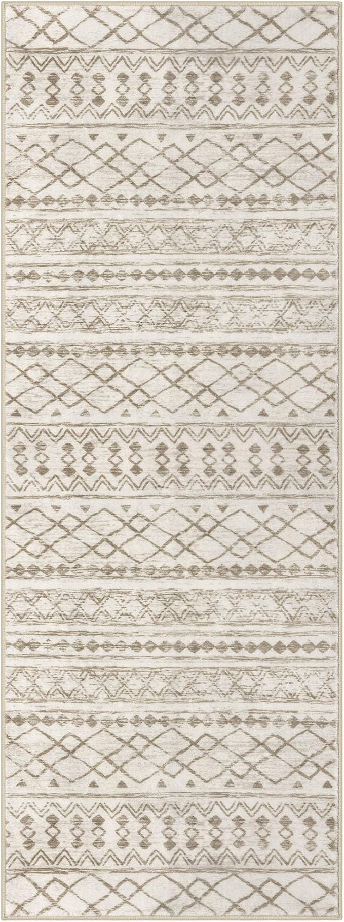KUTA Moroccan Washable Runner Rug 2.6x8, Non-Slip Vintage Beige Boho Hallway