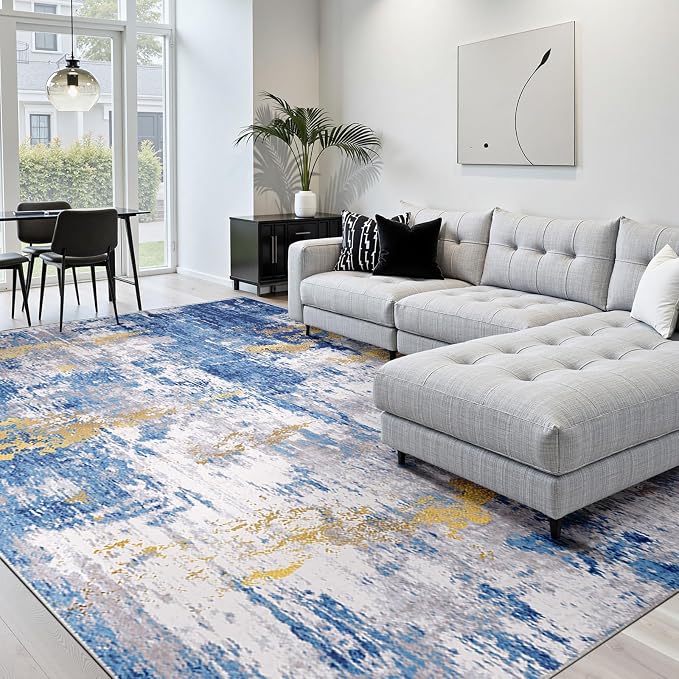 RELEANY Washable Area Rugs Square 10ft Non-Slip Modern Abstract Soft