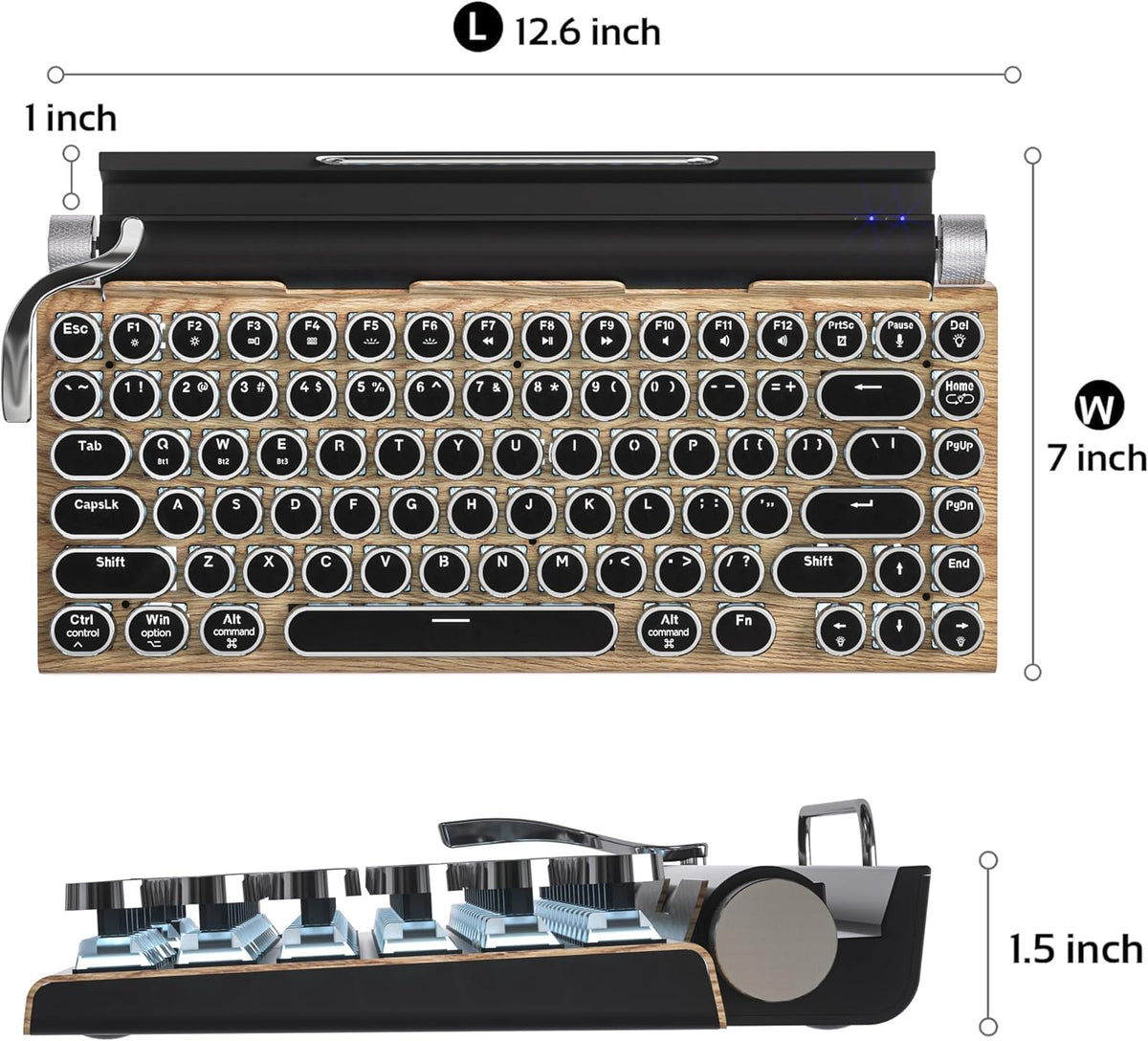 Retro Typewriter Mechanical Keyboard Wireless for PC/Laptop/Pad/Mac/Phones
