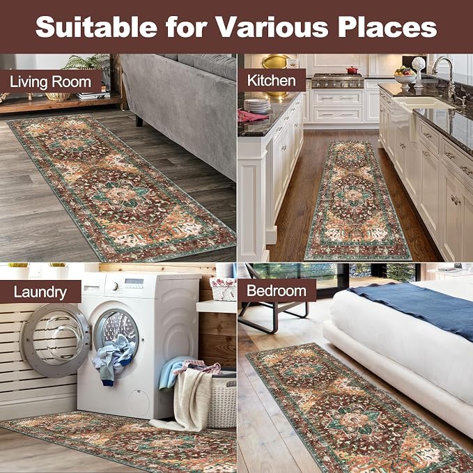 Yamaziot Washable Runner Rug, 2x6 Non-Slip Boho Vintage Hallway Rug Runner