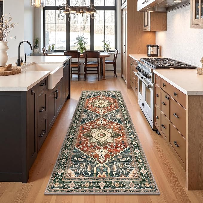 Yamaziot Washable Runner Rug, 3x8 Non-Slip Boho Vintage Hallway Rug