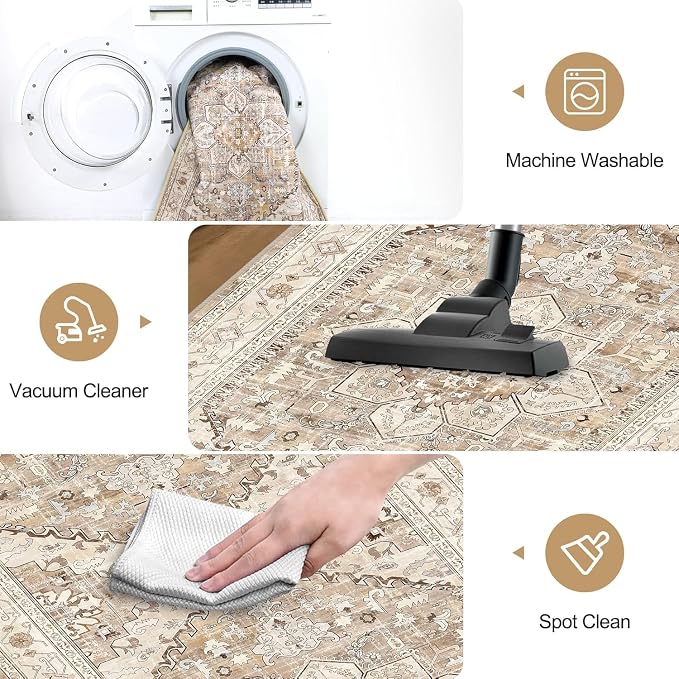 Yamaziot Washable Runner Rug, Stain Resistant Low Pile Distressed Carpet Runner