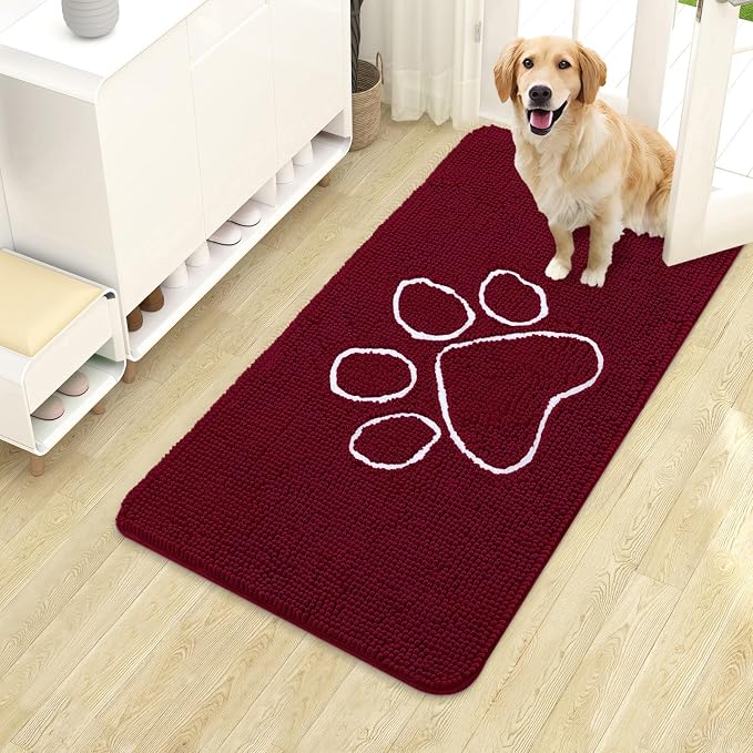 OLANLY Dog Door Mat for Muddy Paws 70x35, Paw Print Design, Absorbs Moisture