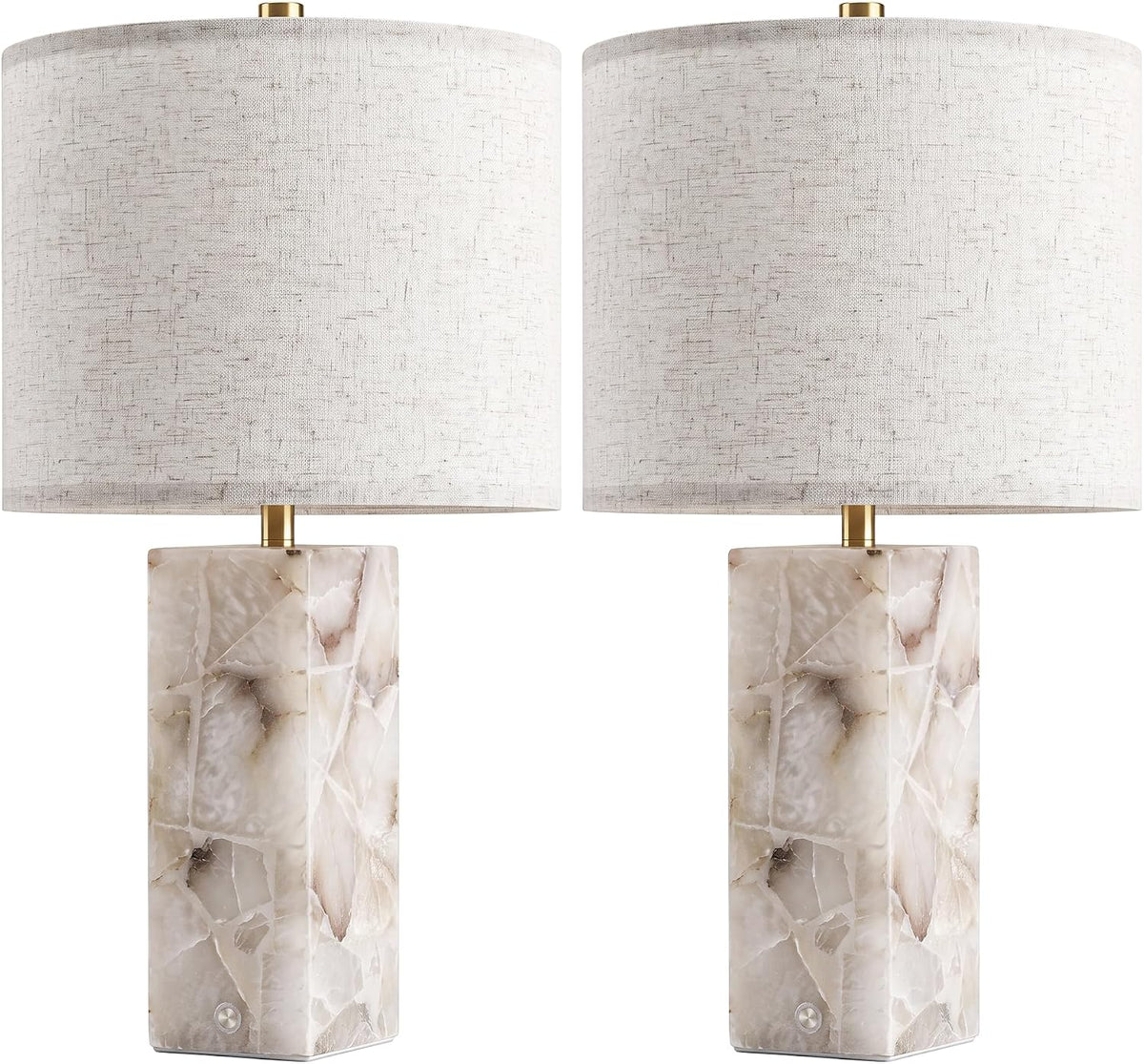 VOLISUN 23" Alabaster Table Lamp Set of 2, Modern Marble Lamp with Linen Shade, Touch Control & 3-Level Dimming, Night Light Bedside Lamps for Bedroom Living Room Office