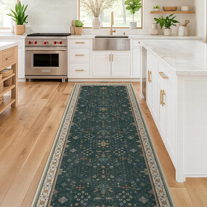 Hazo Haus Vintage Dark Green 2x10 Hallway Runner Rug