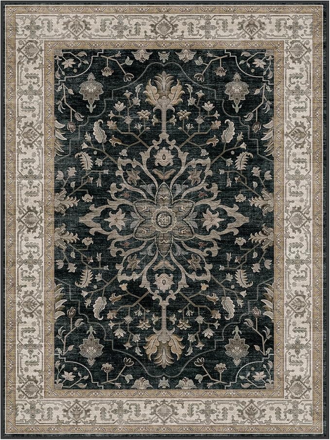 RELEANY Area Rugs 4'x5' Washable Non-Slip, Floral Vintage Distress Medallion