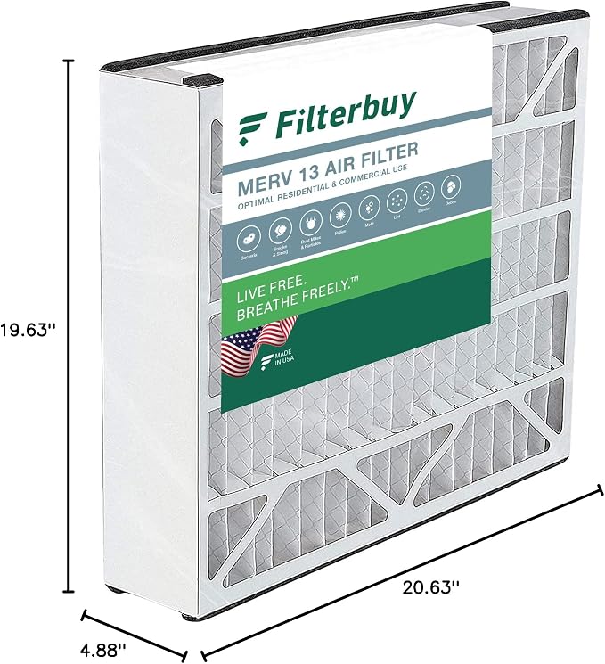Filterbuy 20x20x5 Air Filter MERV 13 Optimal Smoke & Allergy Defense,