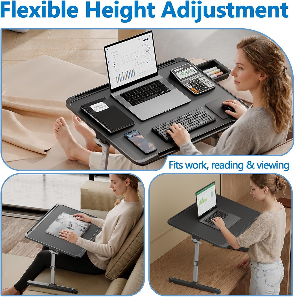 Potuopy Adjustable Laptop Lap Desk, X-Large Foldable Bed Table Tray