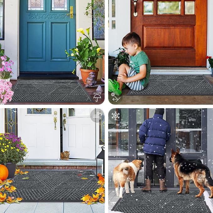 Smiry Front Door Mat Outside Entrance, Heavy Duty Sturdy Natural Rubber Doormat