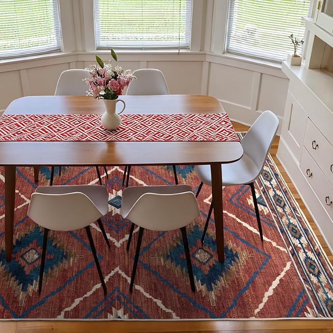 BESTSWEETIE Area Rug 8x8 Rug Machine Washable Non-Slip Low Pile Print Pattern