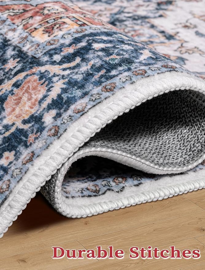 SERISSA Runner Rug for Hallways, Extra Long Boho Rug Ultra Soft Vintage Blue