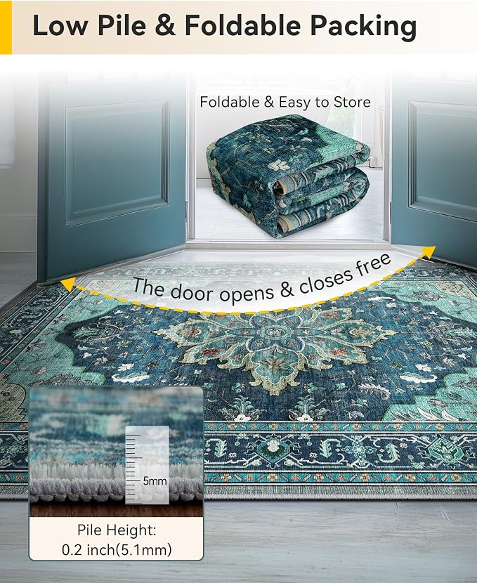RELEANY Area Rugs Runner 2'6"x8' Washable Non-Slip, Floral Vintage Distress