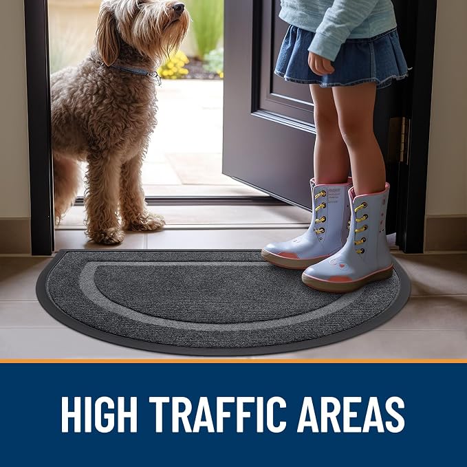 OLANLY Half Circle Door Mat Indoor Outdoor Entrance Welcome, Waterproof