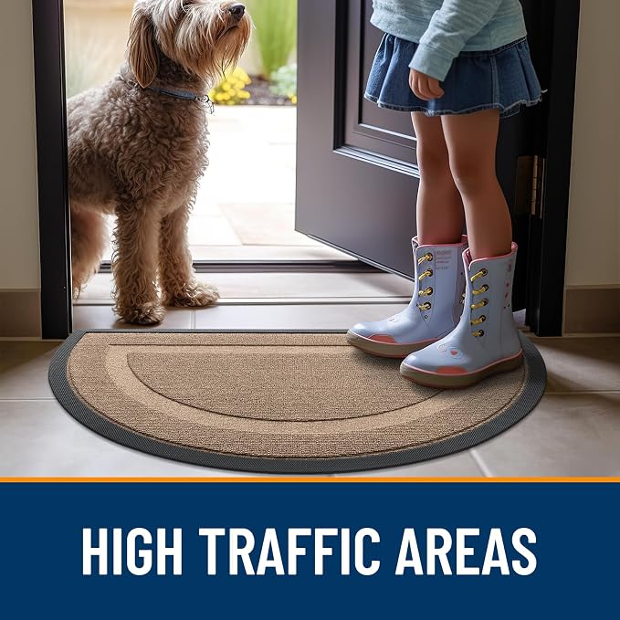 OLANLY Half Circle Door Mat Indoor Outdoor Entrance Welcome, Waterproof