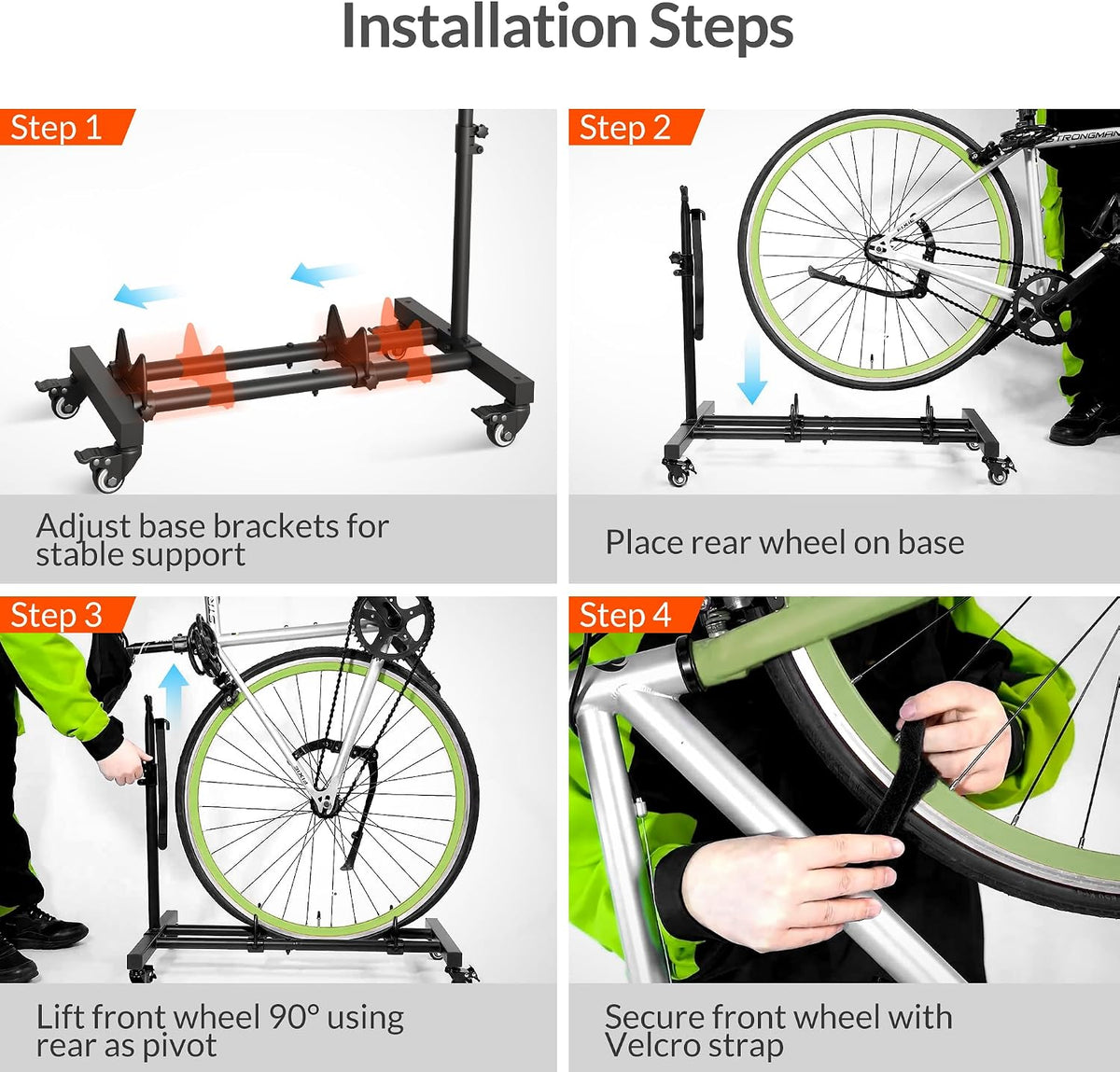 Vertical Bike Stand, Freestanding Bike Rack for Garage Storage, Upright Bicycle Floor Stand with Adjustable Height and 360° Rolling Wheels, Space Saving Indoor Bike Holder for 24"-29" Standard Bikes