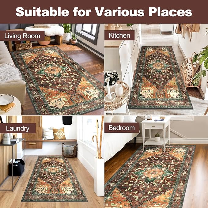 Yamaziot Washable Runner Rug, 3x6 Non-Slip Boho Vintage Hallway Rug