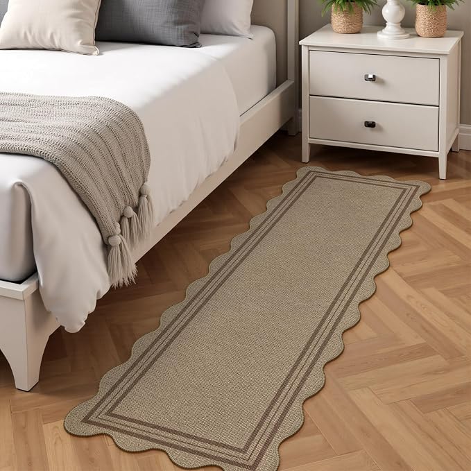 Scalloped Easy Jute 2x6 Kitchen Runner Rug, Washable Rugs