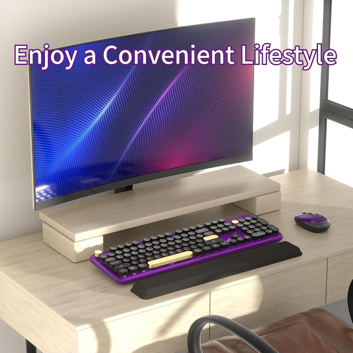 Wireless Computer Keyboard and Mouse Combos, Purple-Black