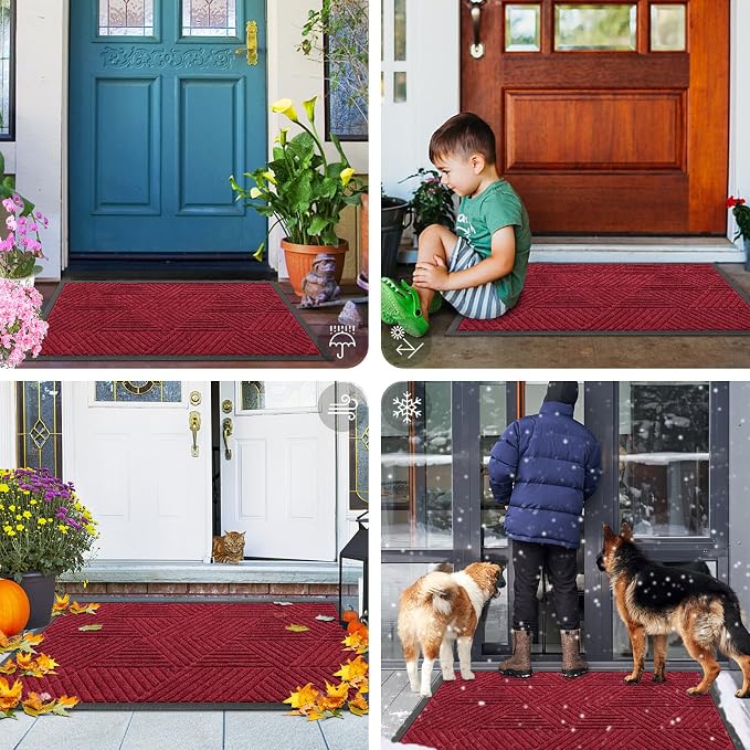 Smiry Front Door Mat Outside Entrance, Heavy Duty Sturdy Natural Rubber Doormat