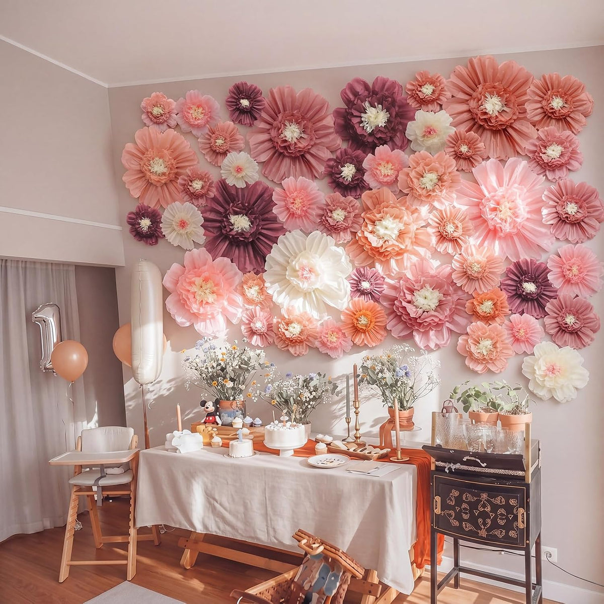 Giegxin 44 Pcs Boho Giant Paper Flowers for Wall Decor Artificial Flowers