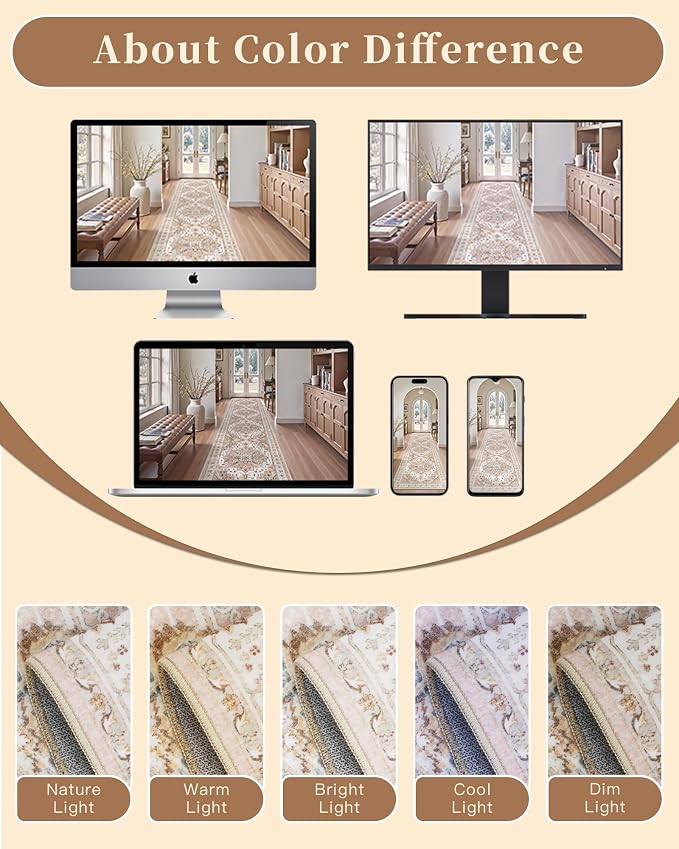 Madane Washable Area Rug 2x3, Small Entryway Rug Non-Slip Vintage Door Mat