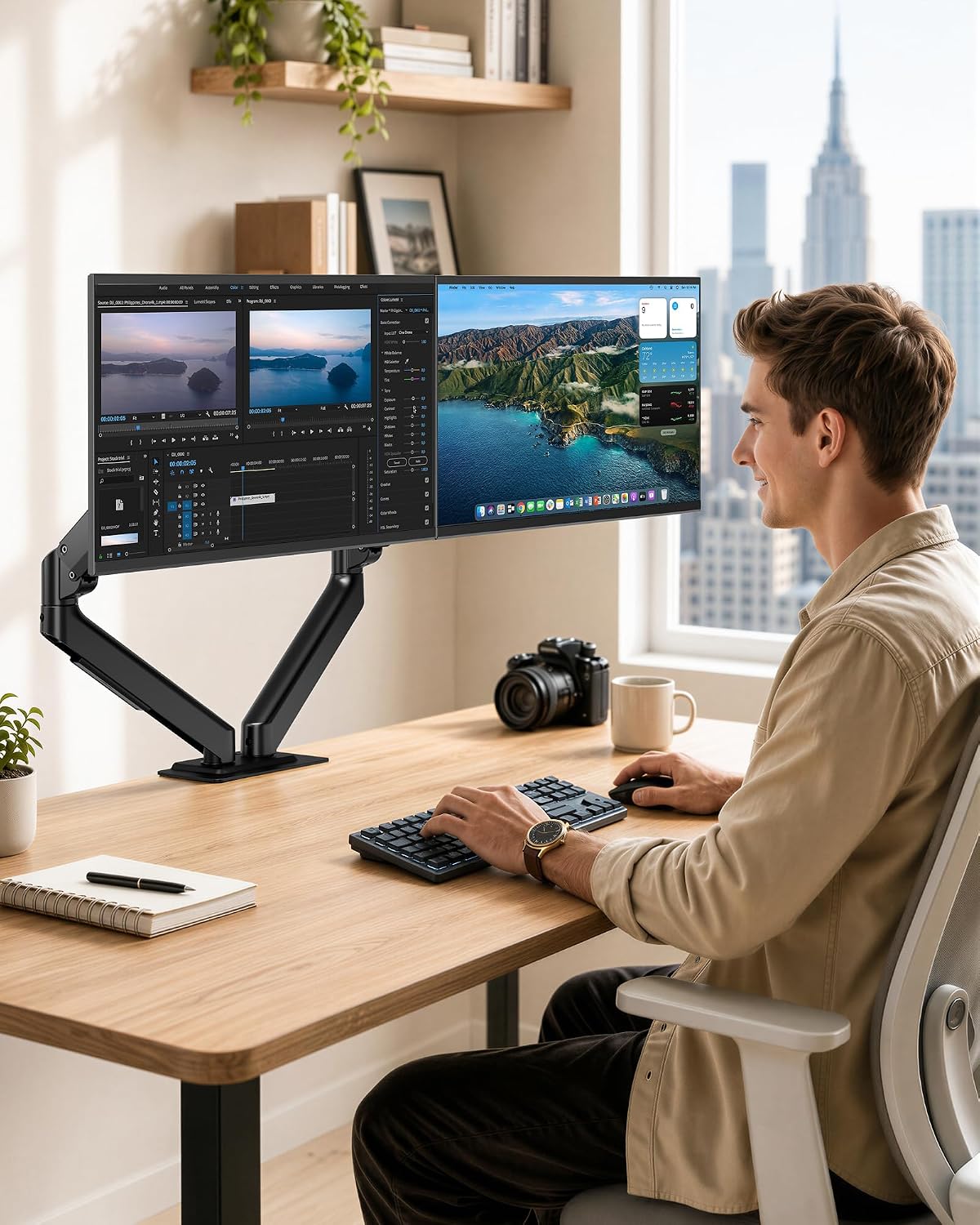 Pegzone Dual Monitor Arm for Up to 32 Inch Screen, Heavy Duty Monitor Mount
