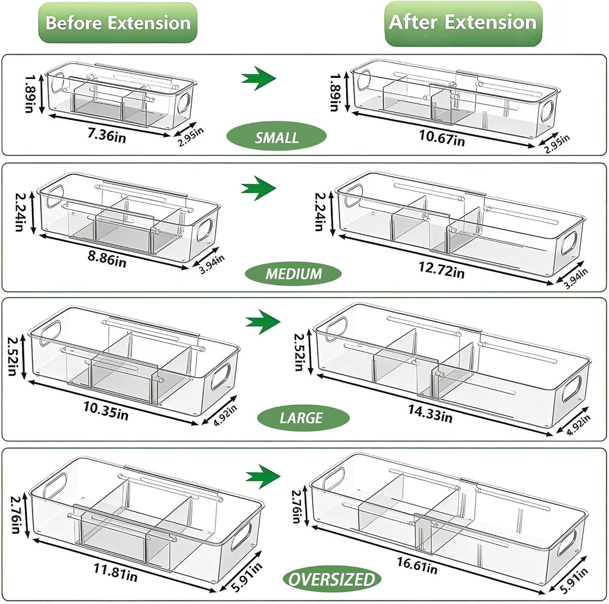 BLULEE 4-in-1 Expandable Drawer Organizer Set, Adjustable Clear Bins (4 Pack)