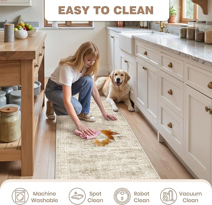 Washable Kitchen Rugs Sets of 2 Piece, Hallway Runner Rug Non-Slip